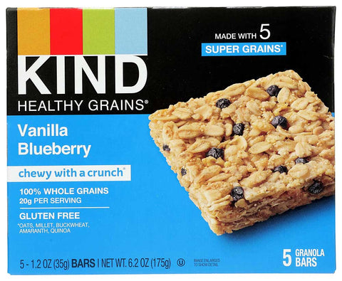 Kind Healthy Grains Vanilla Blueberry Granola Bar, 1.2 Ounce - 5 per pack -- 8 packs per case.