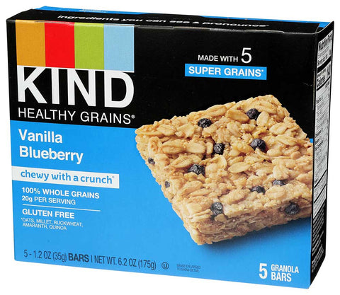 Kind Healthy Grains Vanilla Blueberry Granola Bar, 1.2 Ounce - 5 per pack -- 8 packs per case.