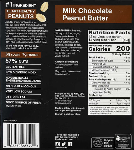 Kind Snacks Milk Chocolate Peanut Butter Bar, 1.4 Ounce -- 72 per case
