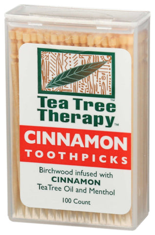 Tea Tree Therapy Cinnamon Toothpick - 100 per pack -- 12 packs per case.