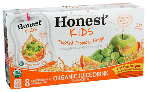 Honest Kids Organic Twisted Tropical Tango Punch Juice Drinks, 8 count per pack -- 4 per case.