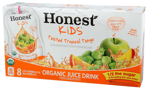 Honest Kids Organic Twisted Tropical Tango Punch Juice Drinks, 8 count per pack -- 4 per case.
