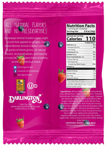 Appleways Mixed Berry Animal Crackers, 0.9 Ounce -- 108 per case
