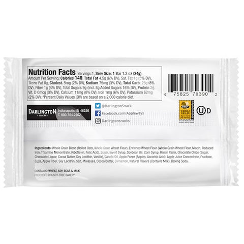 Appleways Soft Baked Chocolate Chip Oatmeal Bar, 2.4 Ounces -- 160 per case
