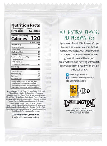 Appleways Individually Wrapped Whole Grain Veggie Crispy Crackers, 1 Ounce -- 108 per case