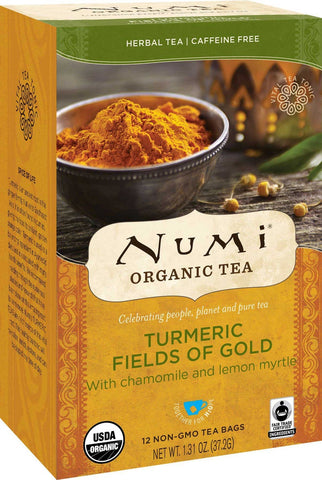 Numi Organic Fields Of Gold Turmeric Tea, 12 tea bags per pack -- 6 per case.