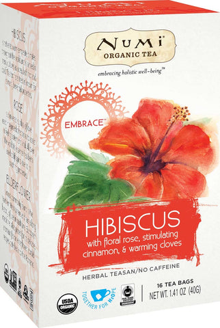 Numi Organic Hibiscus Holistic Tea, 16 tea bags per pack -- 6 per case.