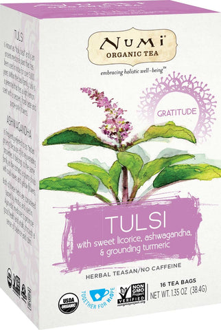 Numi Organic Tulsi Holistic Tea, 16 tea bags per pack -- 6 per case.