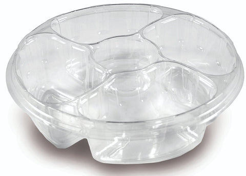 D and W Fine Pack Round 4 Compartment Platter with Center Dip Cup -- 100 per case.