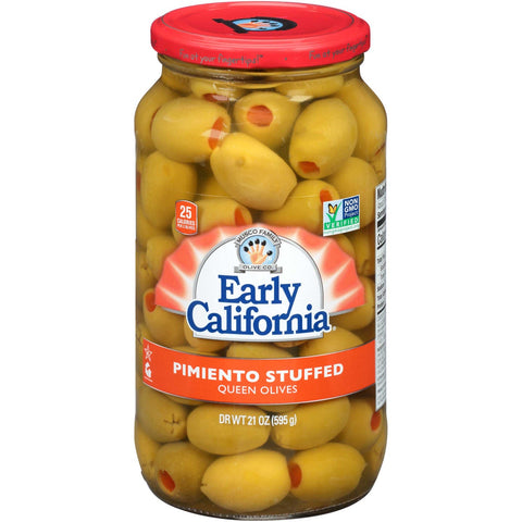 Early California Pimento Stuffed Queen Olives, 21 Ounce -- 6 per case.