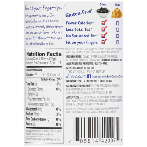 Early California Large Reduced Sodium Pitted Ripe Olives, 6 Ounce -- 12 per case.
