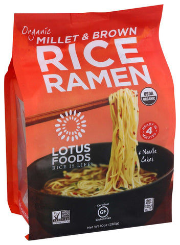 Lotus Foods Organic Millet and Brown Rice Ramen, 10 Ounce - 4 per pack -- 6 packs per case.