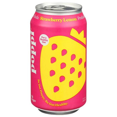 Poppi Strawberry Lemon Prebiotic Soda, 12 Fluid Ounce -- 12 per case