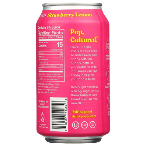 Poppi Strawberry Lemon Prebiotic Soda, 12 Fluid Ounce -- 12 per case