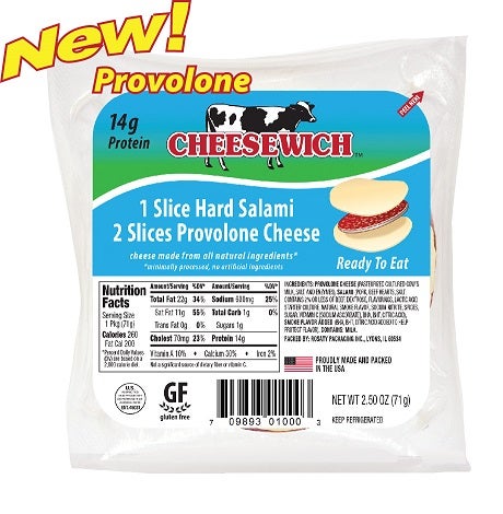 Cheesewich Provolone and Salami, 2.5 Ounce -- 96 per case.