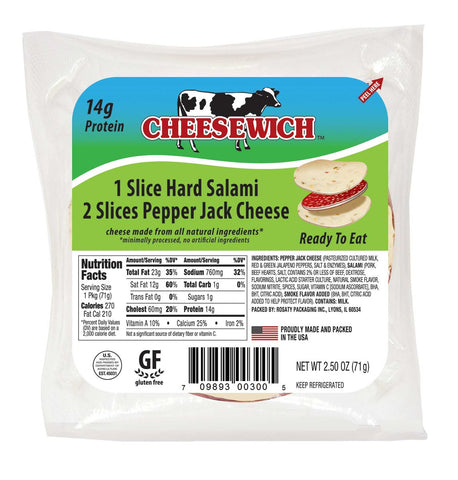 Cheesewich Hard Salami and Pepper Jack Cheese, 2.5 Ounce -- 64 per case.