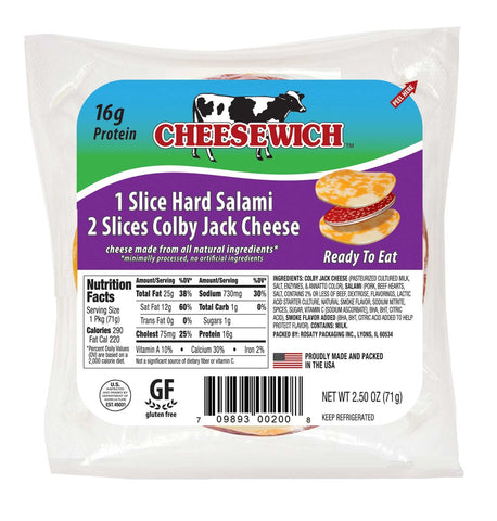 Cheesewich Hard Salami and Colby Jack Cheese, 2.5 Ounce -- 64 per case.