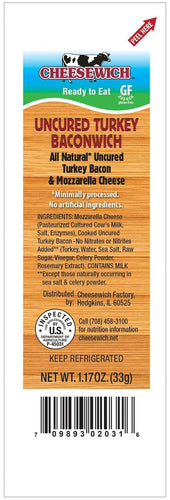 Cheesewich Baconwich Mozzarella String Cheese Stick and Turkey Bacon, 1.17 Ounce - 24 count per pack -- 6 packs per case