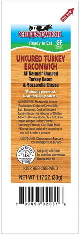 Cheesewich Baconwich Mozzarella String Cheese Stick and Turkey Bacon, 1.17 Ounce - 24 count per pack -- 6 packs per case