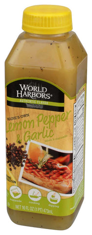 World Harbors Maines Own Lemon Pepper and Garlic Marinade and Sauce, 16 Ounce -- 6 per case.