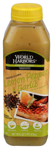 World Harbors Maines Own Lemon Pepper and Garlic Marinade and Sauce, 16 Ounce -- 6 per case.