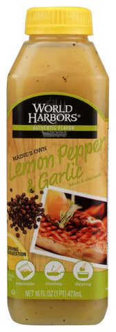 World Harbors Maines Own Lemon Pepper and Garlic Marinade and Sauce, 16 Ounce -- 6 per case.