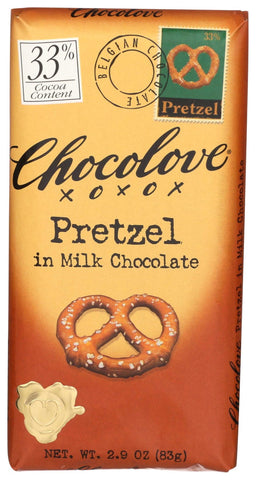 Chocolove Xoxox Pretzel in Milk Chocolate Bar, 2.9 Ounce -- 12 per case