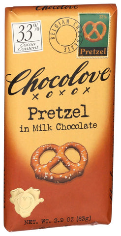 Chocolove Xoxox Pretzel in Milk Chocolate Bar, 2.9 Ounce -- 12 per case