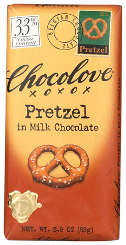 Chocolove Xoxox Pretzel in Milk Chocolate Bar, 2.9 Ounce -- 12 per case