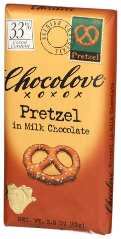 Chocolove Xoxox Pretzel in Milk Chocolate Bar, 2.9 Ounce -- 12 per case