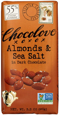 Chocolove 55 Percent Cocoa Almond and Sea Salt Dark Chocolate Bar, 3.2 Ounce -- 144 per case