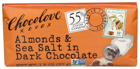 Chocolove Xoxox Mini Almonds and Sea Salt in Dark Chocolate Bar, 1.3 Ounce -- 12 per case