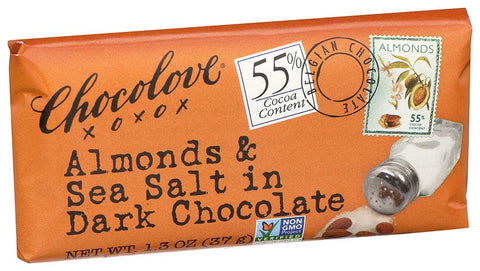 Chocolove Xoxox Mini Almonds and Sea Salt in Dark Chocolate Bar, 1.3 Ounce -- 12 per case