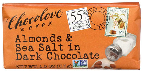 Chocolove Xoxox Mini Almonds and Sea Salt in Dark Chocolate Bar, 1.3 Ounce -- 12 per case