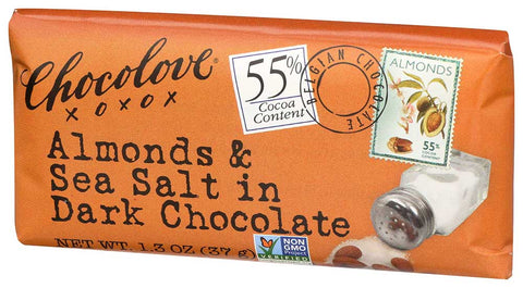 Chocolove Xoxox Mini Almonds and Sea Salt in Dark Chocolate Bar, 1.3 Ounce -- 12 per case