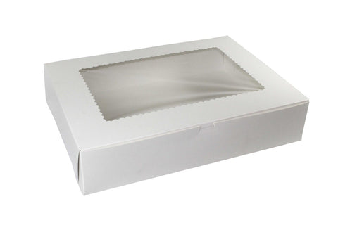 Boxit Windowed Lock Corner One Piece White Bakery Box, 19 x 14 x 4 inch -- 50 per case.