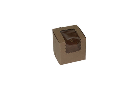 Boxit Windowed Kraft Lock Corner One Piece Cupcake Box, 4 x 4 x 4 inch -- 100 per case.