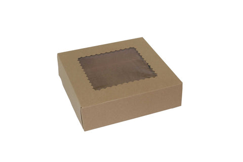 Boxit Windowed One Piece Kraft Bakery Box, 9 x 9 x 2.5 inch -- 200 per case.