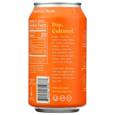 Poppi Orange Prebiotic Soda, 12 Fluid Ounce -- 12 per case