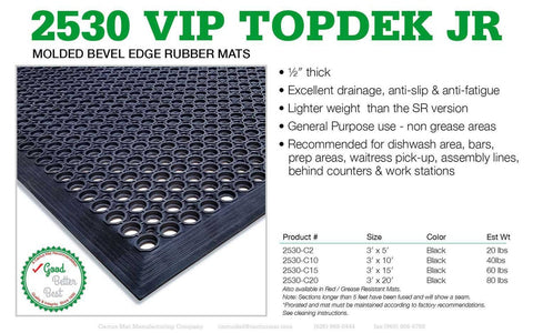 Cactus Black Vip Topdek Junior Floor Mat, 1/2 inch.