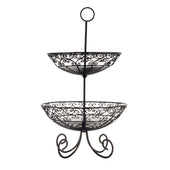 Tablecraft Mediterranean Collection Black Powder Coated Metal Two Tier Basket, 25 inch.