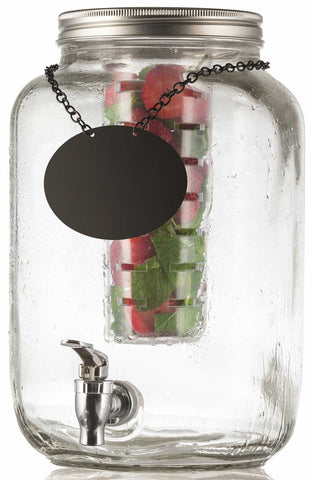 Tablecraft Mason Jar Glass Beverage Dispenser with Chalkboard, 2 Gallon