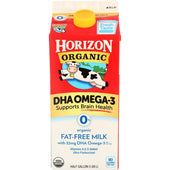 Horizon Organic Fat Free Milk with DHA Omega 3, 0.5 gallon -- 6 per case