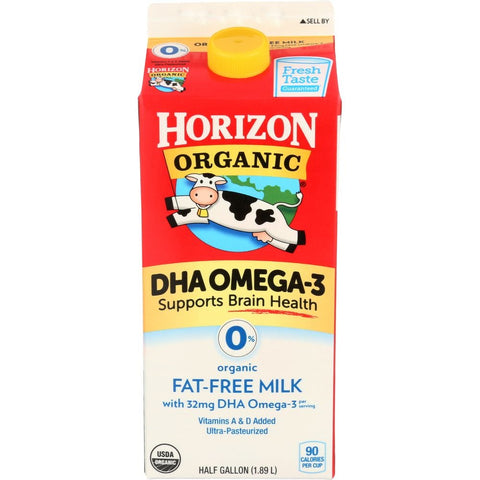 Horizon Organic Fat Free Milk with DHA Omega 3, 0.5 gallon -- 6 per case