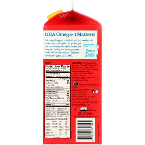 Horizon Organic Fat Free Milk with DHA Omega 3, 0.5 gallon -- 6 per case