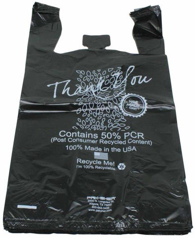 Pak Sher Plastic Black T Shirt Bag, 12 x 7 x 22 inch -- 1000 per case.