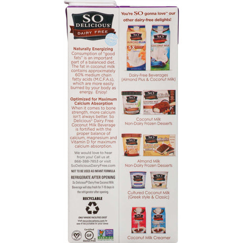 So Delicious Organic Unsweetened Vanilla Coconut Milk, 32 Fluid Ounce -- 12 per case