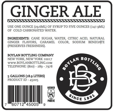 Boylan Bottling Ginger Ale Soda, 5 Gallon.
