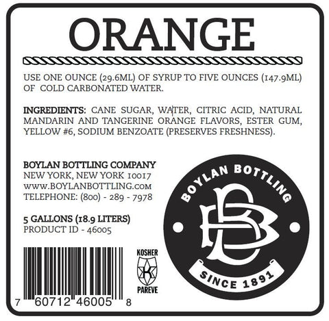 Boylan Bottling Orange Soda, 5 Gallon.
