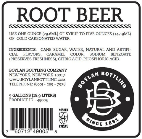 Boylan Bottling Root Beer Soda, 5 Gallon.